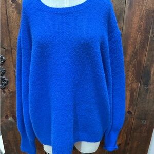 Karen Kane Electric Blue Plush wool blend yarn blouson Crewneck Sweater SzXL